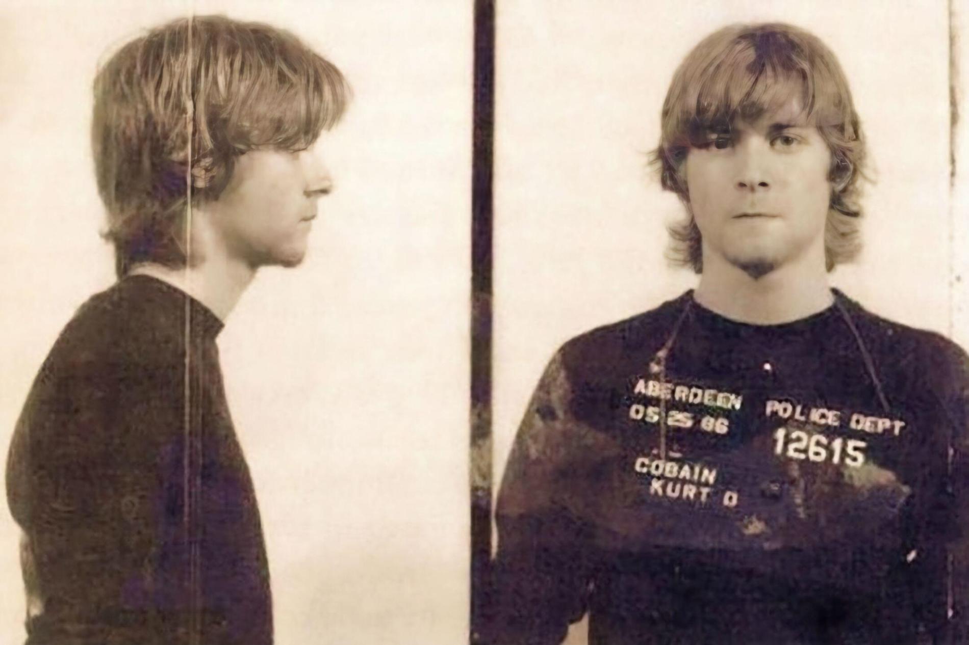 Häktningsfoto på Kurt Cobain 1986 efter att han åtalats för olaga intrång.