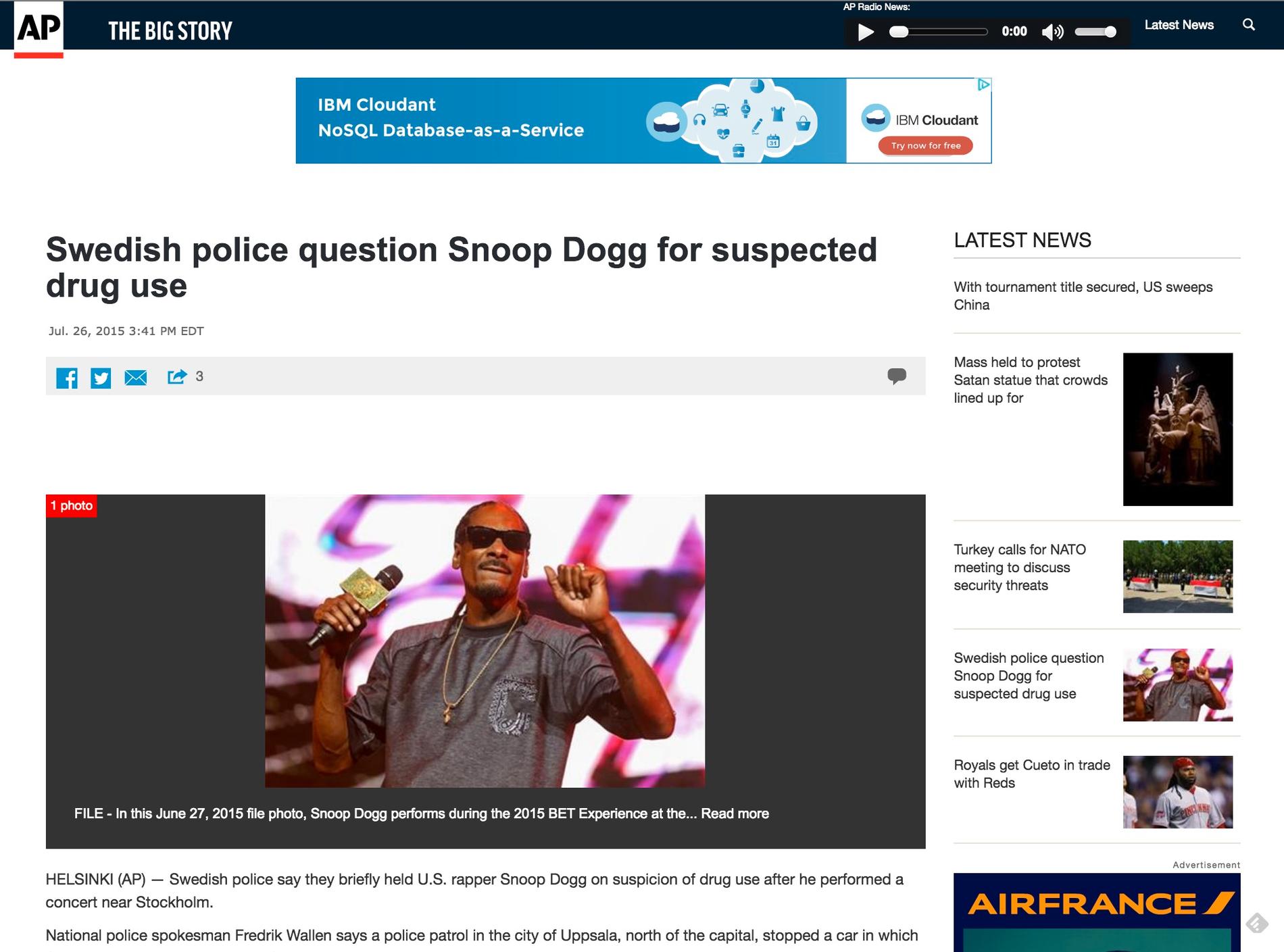 Swedish police question Snoop Dogg for suspected drug use