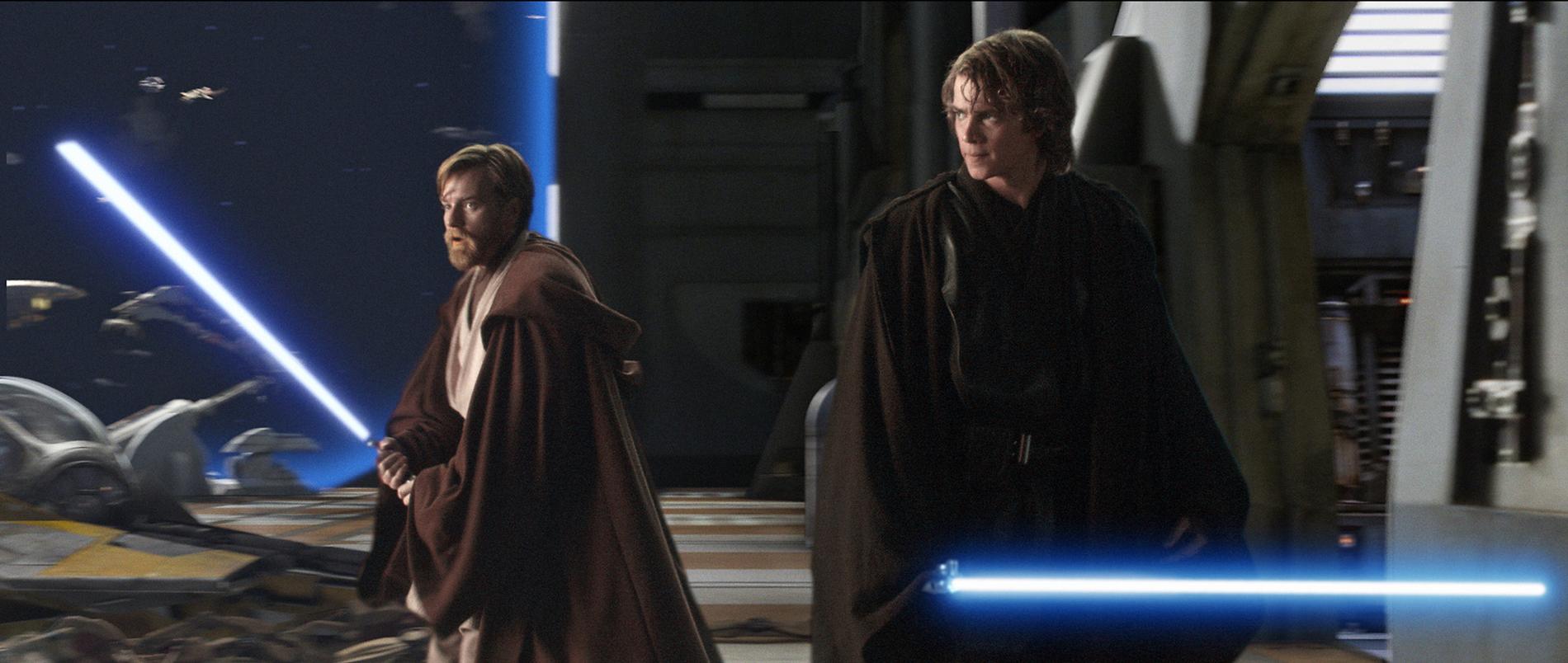 Ewan McGregor (till vänster) som Obi-Wan Kenobi tillsammans med Hayden Christensen i rollen som Anakin Skywalker i "Revenge of the sith" från 2005. Arkivbild.