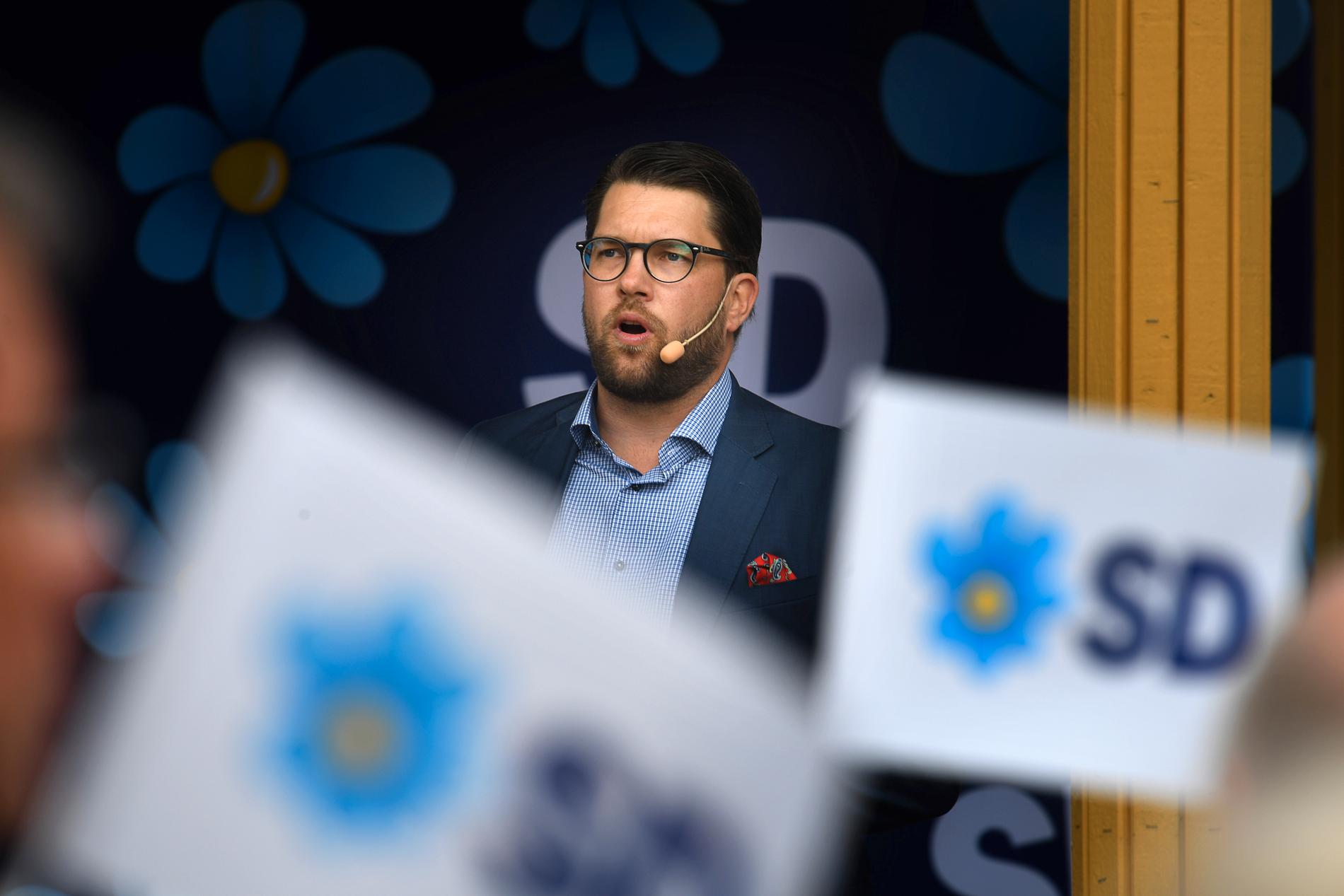 Jimmie Åkesson, Sverigedemokraternas partiledare, under en partiturné i Norrland. 