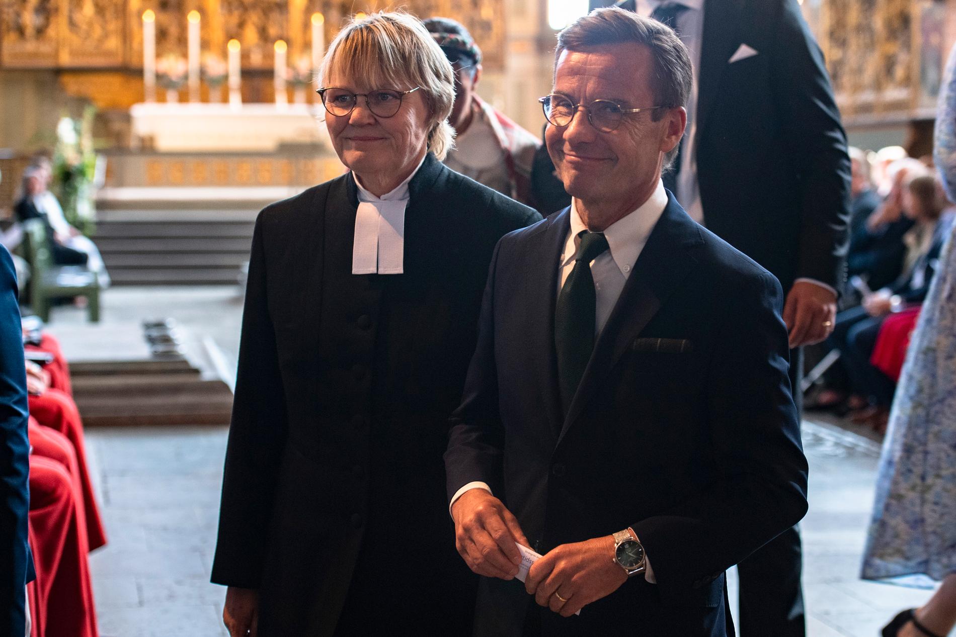 Ulf Kristersson och frun Birgitta Ed på nationaldagsfirande i Strängnäs domkyrka, 2023.