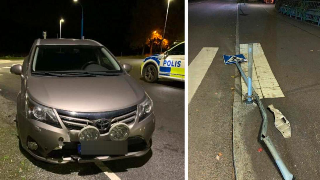 Kvinnan är misstänkt för att ha kört rakt över en rondell och in i en skylt på Ågatan i Enköping.